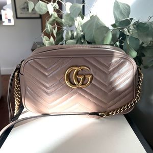 GUCCI GG MARMONT SMALL SHOULDER BAG (Dusty Pink Leather)